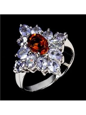 Stunning Genuine Citrine & Tanzanite 925 Sterling Silver Ring Size 7.5